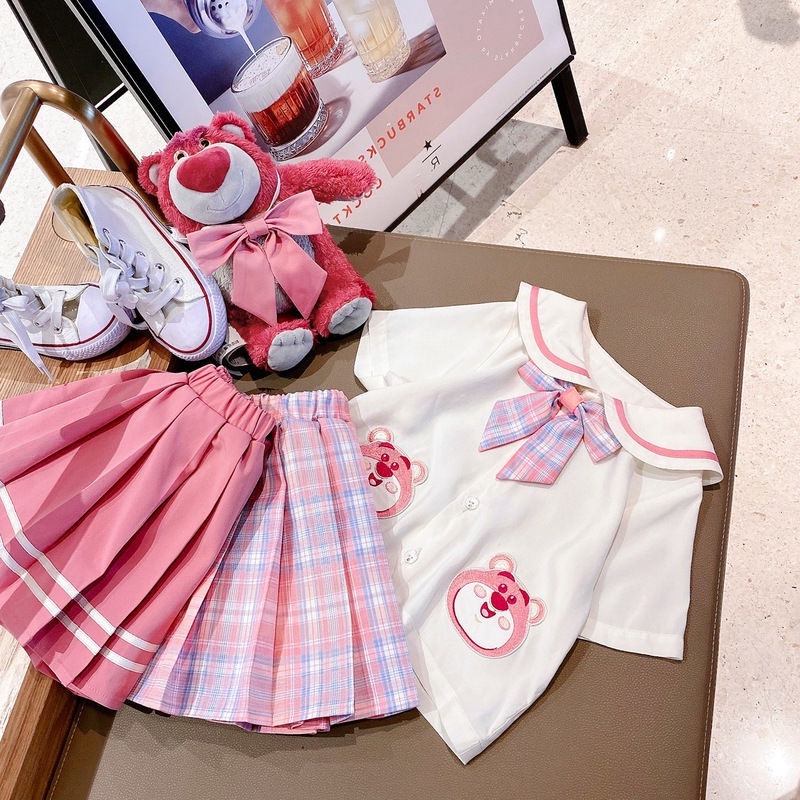 Bộ Áo Thun Ngắn Tay In Hoạt Hình + Chân Váy Thời Trang Mùa Hè Dành Cho Bé Gái