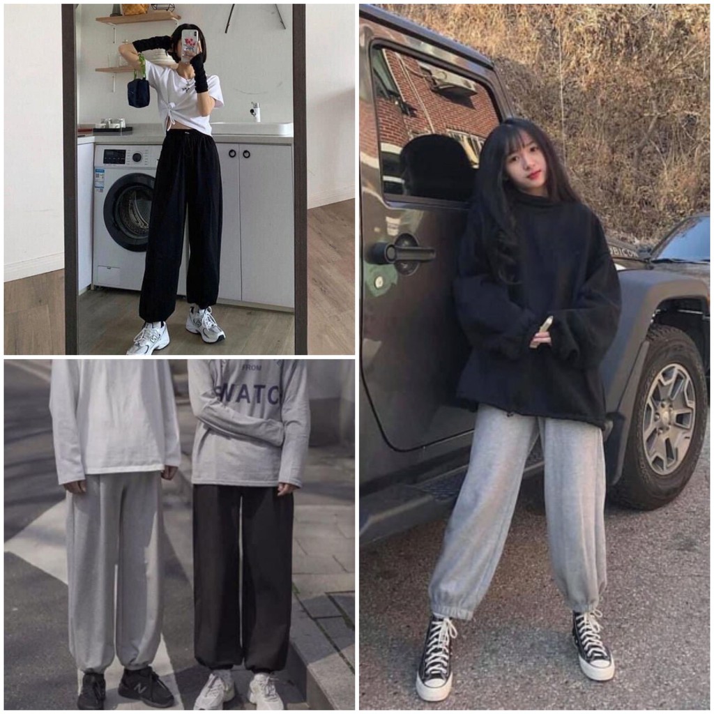 Quần jogger nữ bo gấu chất nỉ - Quần nỉ bo chun dáng rộng phong cách Ullzang (Video thật/ | BigBuy360 - bigbuy360.vn