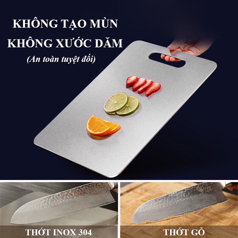 Thớt Inox 304 ⚡ Hàng Cao Cấp Loại 1 ⚡ Thớt Inox Hai Mặt Kháng Khuẩn, Không Ẩm Mốc, Dễ Vệ Sinh