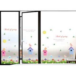 Decal dán chân tường hình hoa và tổ chim