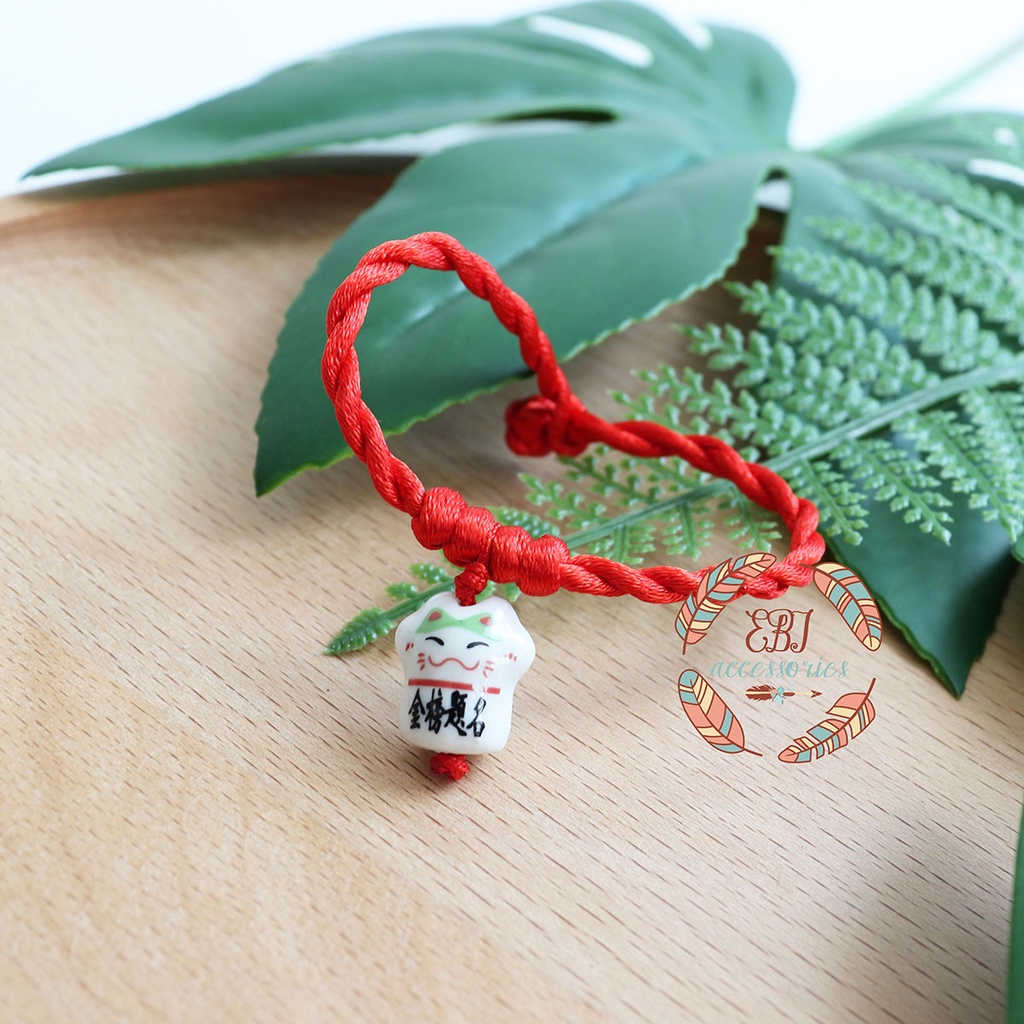 Vòng Tay EBI Gốm Mèo Dây Thừng Đỏ May Mắn Makeni Neko tùy chỉnh độ rộng
