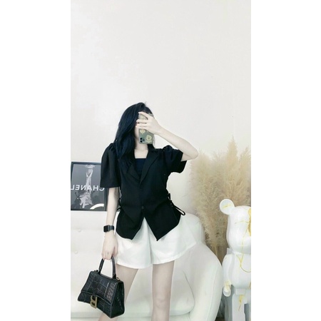 Áo Blazer Cổ V dây rút khoét eo m138