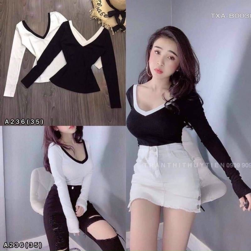áo thun tay dài cổ tim viền siêu hot bán Hoài quanh năm - Carotshop