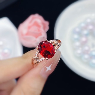 Nhẫn đính hôn bằng thép titan màu vàng hồng đính kim cương ruby thời trang cho nữ