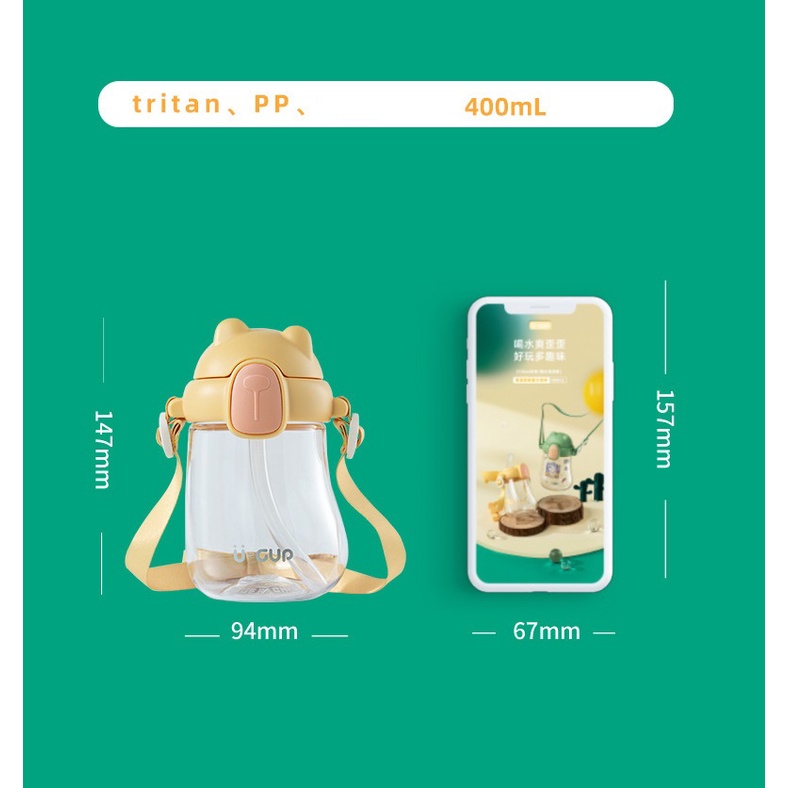 Bình nước U cup nhựa Tritan có có ống hút 400ml