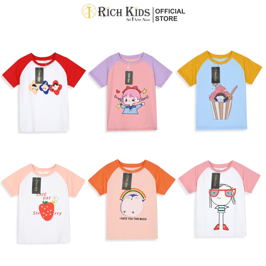 RICHKIDS -  (Cotton SG Chính Phẩm) Áo Thun Phối Tay Bé Gái Siêu Dễ Thương Từ 10 - 46KG