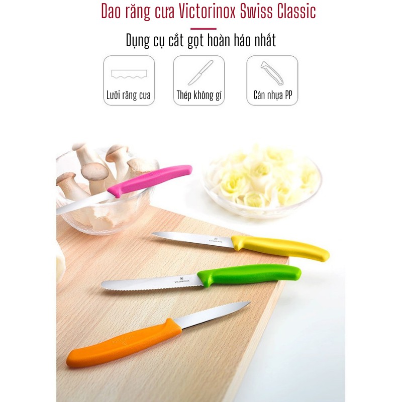 [THỤY SỸ] Dao Victorinox Lưỡi Răng Cưa 11cm Gọt Hoa Quả, Dao Cắt Bánh Mì, Dao Bít tết - Loại cán thẳng