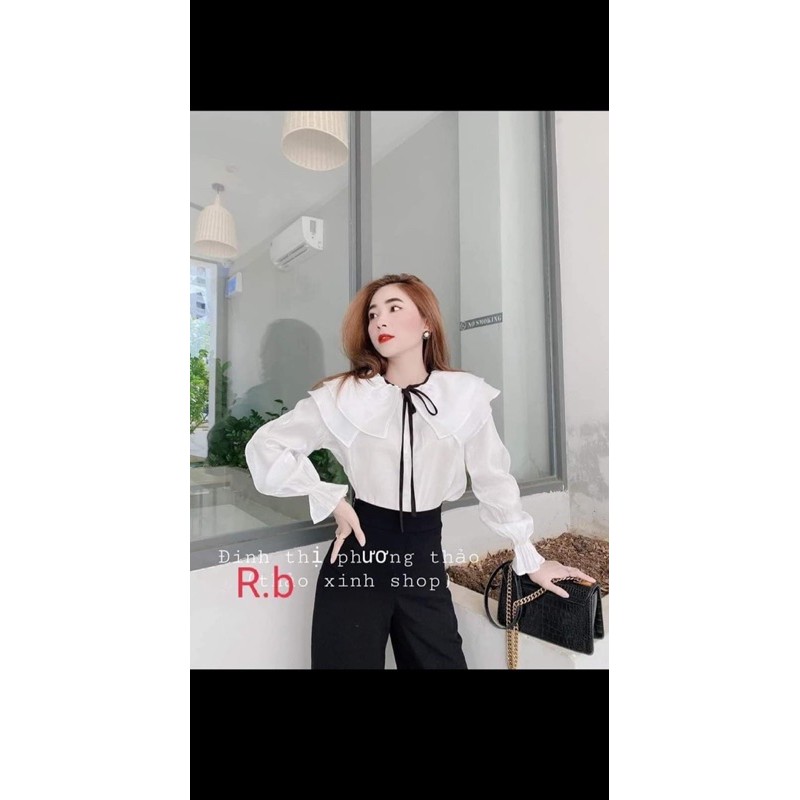Áo Sơ Mi Cổ Bèo Thắt Nơ Kèm Video Ảnh Thật Siêu Cấp