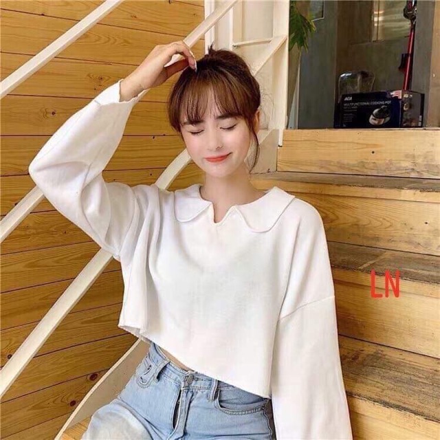 Áo thun polo dài tay croptop cổ sen