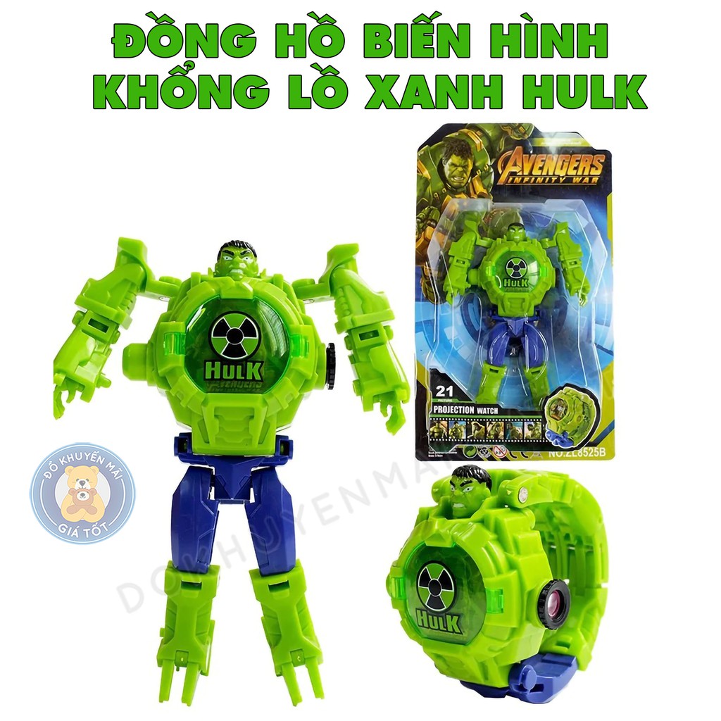 Robot biến hình đồng hồ đeo tay siêu anh hùng người khổng lồ xanh có Đèn cho bé trai -ZL8525B- Đồ khuyến mãi giá tốt