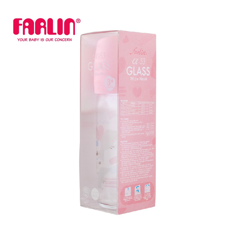 Bình Sữa Cho Bé City Bottle Thủy Tinh Cổ Rộng của FARLIN- Hồng Cổ Điển - 160ml/240ml