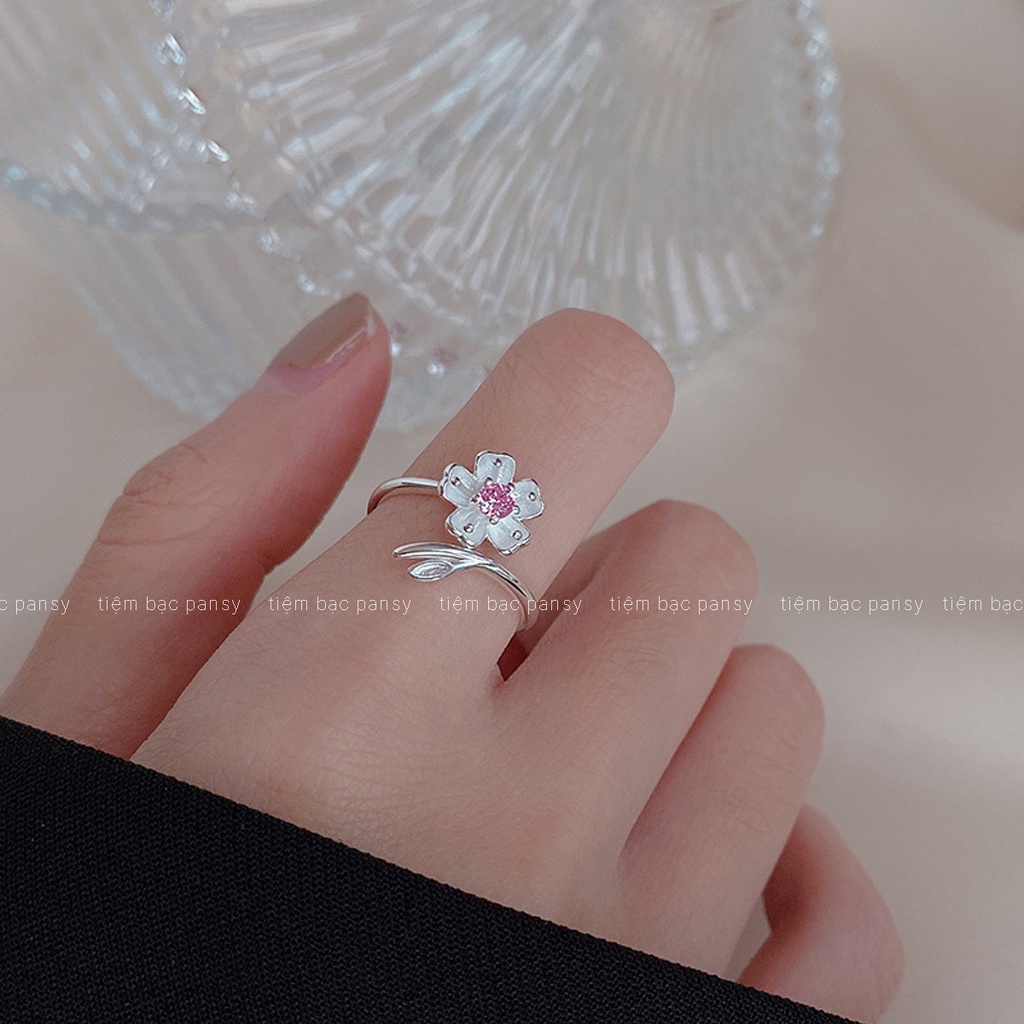 Nhẫn bạc nữ hoa anh đào Sakura, nhẫn nữ PANSY bằng bạc thật 925 phong cách Nhật Bản