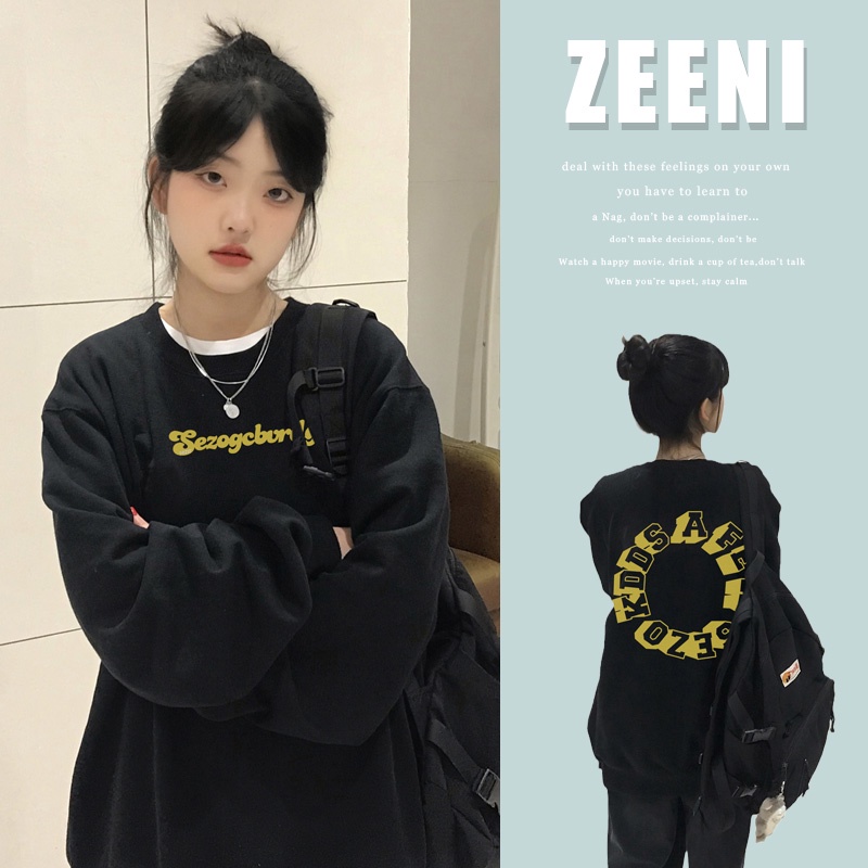 SELVZE Áo hoodie cotton mỏng dáng rộng in họa tiết thời trang chất lượng cao phong cách Mỹ dành cho nữ