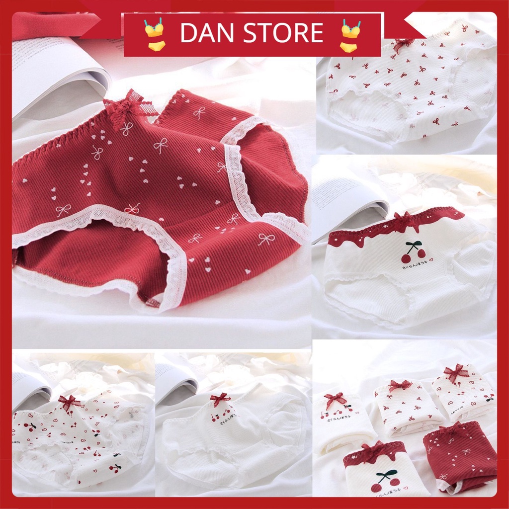 Quần Lót Nữ - Set Cotton gân tăm cherry cạp chun bèo DAN STORE MÃ 0271