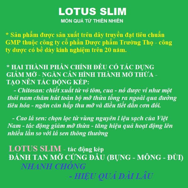 TPBVSK GIẢM CÂN LOTUS SLIM CAO CẤP TỪ LÁ SEN VIỆT NAM: thức uống áp dụng cho chế độ thực đơn 153 - Anna Beauty Da Nang