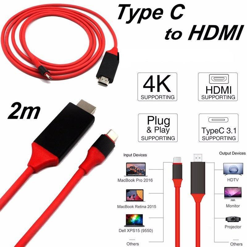 Cáp HDMI 4K Type-C Cho Samsung Galaxy S8, S8 Plus, S9, S9 Plus, Note FE, Note 8, Note 9... - Dài 2m