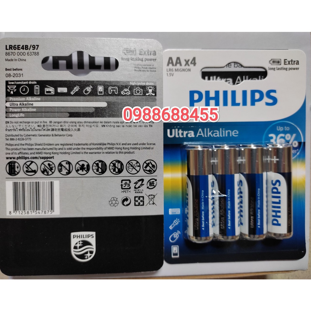 Pin Tiểu AA PHILIPS ULTRA LR6E4P -Nhập khẩu chính hãng