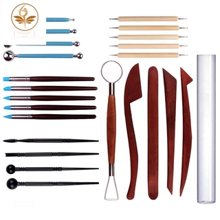 Bộ 24 dụng cụ có tay cầm bằng gỗ để nặn làm đất sét tiện dụng và bền