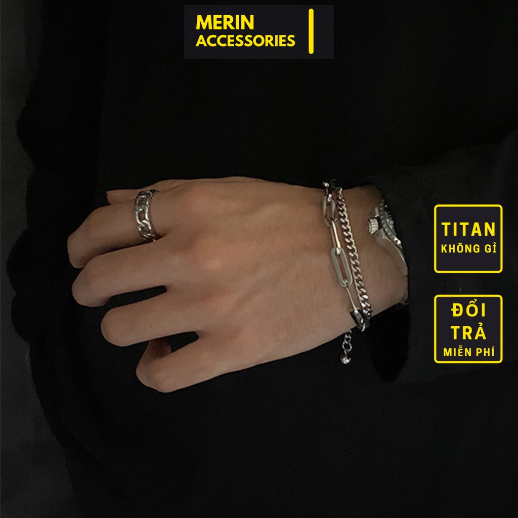 Vòng Tay Và Nhẫn HipHop Kamenra Dành Cho Nam Nữ Thời Trang Merin Accessories Màu Bạc Chất Liệu Inox Không Gỉ