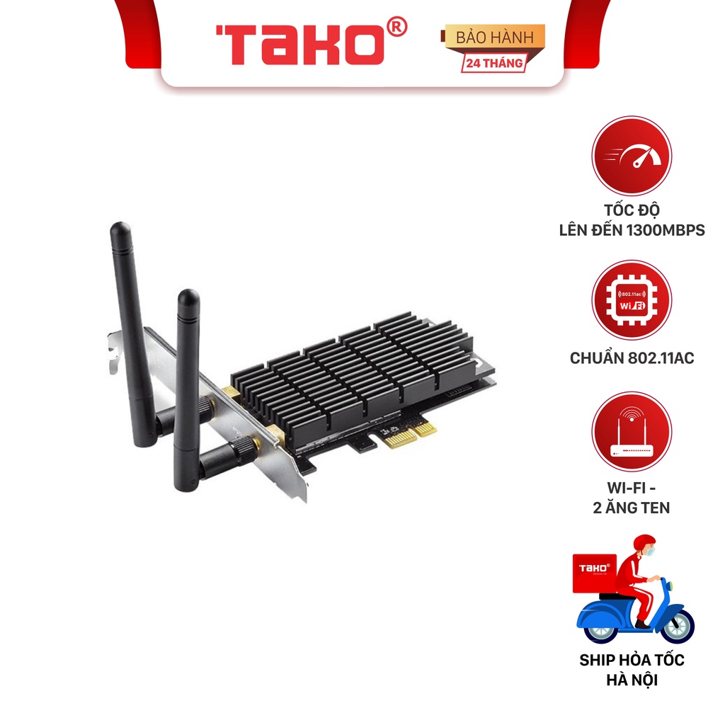 Bộ phát wifi TP-Link Archer T6E PCI Express băng tần kép, chuẩn AC tốc độ 1300Mbps. Chính hãng, BH 24 tháng