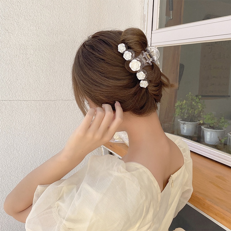 Kẹp Tóc Trong Suốt Hình Hoa Trà Phong Cách Hàn Quốc Thanh Lịch
