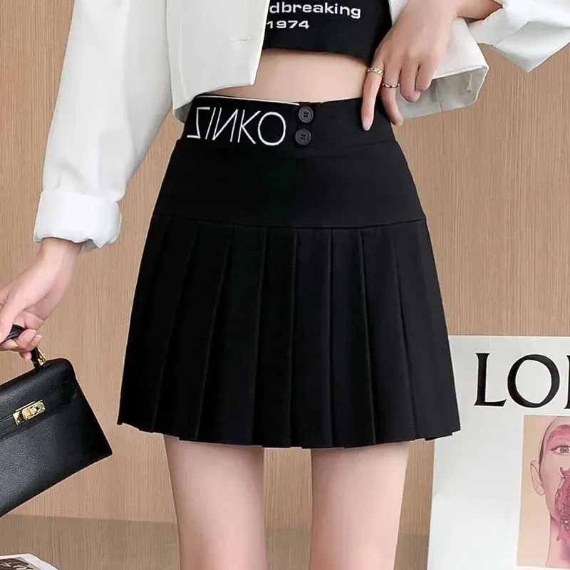 Chân Váy Chữ A Xếp Ly Lưng Cao Màu Đen C8672