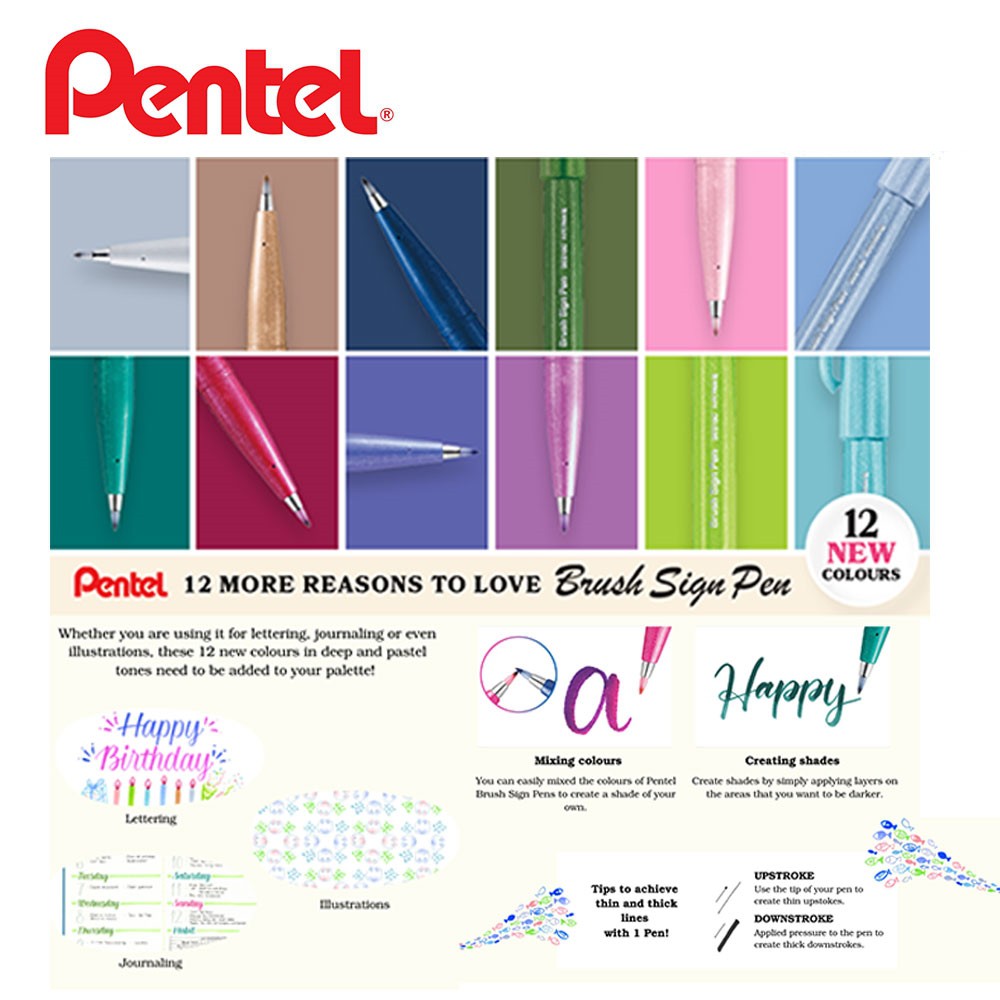 Bút ngòi cọ Pentel fude touch brush sign SES15C (New Color 2020)