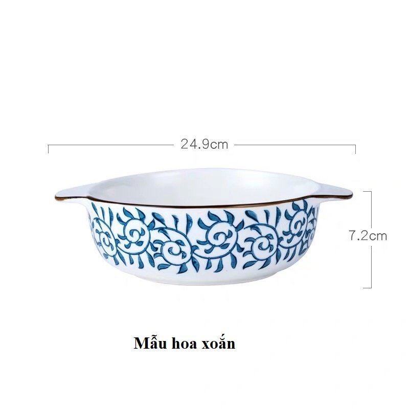 Bát tô sứ đựng canh có hai tai men xanh lam phong cách Nhật 3.7.10