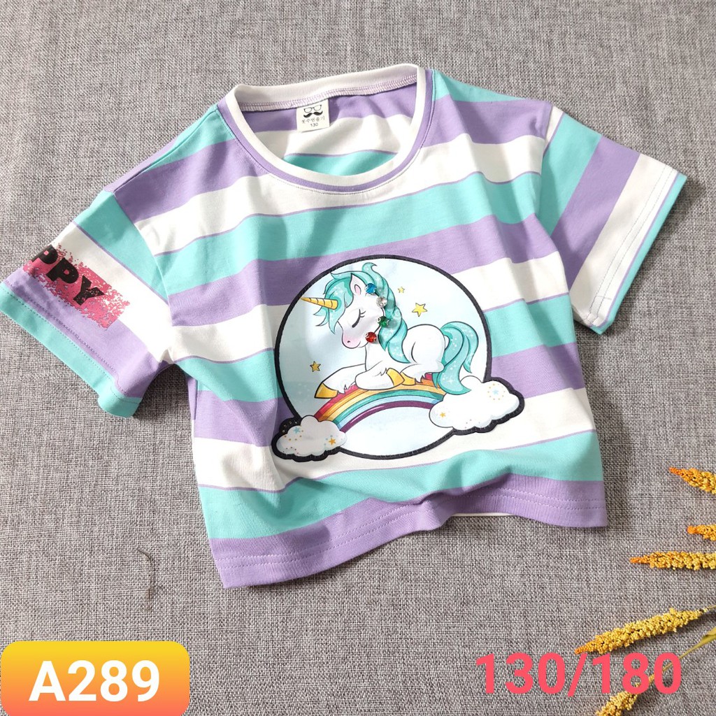 Áo thun croptop bé gái hình ngựa Pony thun cotton xinh mát