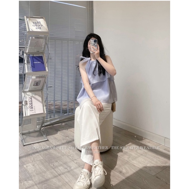 Áo tơ 2 lớp buộc nơ tùy chỉnh, áo yếm tiểu thư đi biển cực xinh