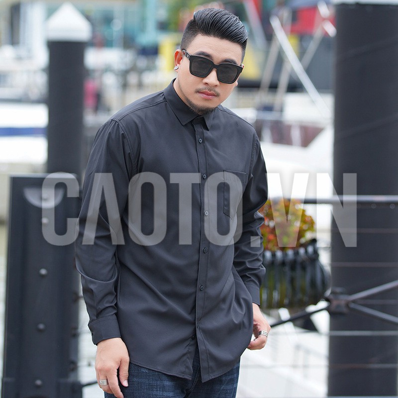 Áo Sơ Mi Trơn Size Lớn Nam Dài Tay Đen – Size 3XL 4XL 5Xl 6XL 7XL 8XL