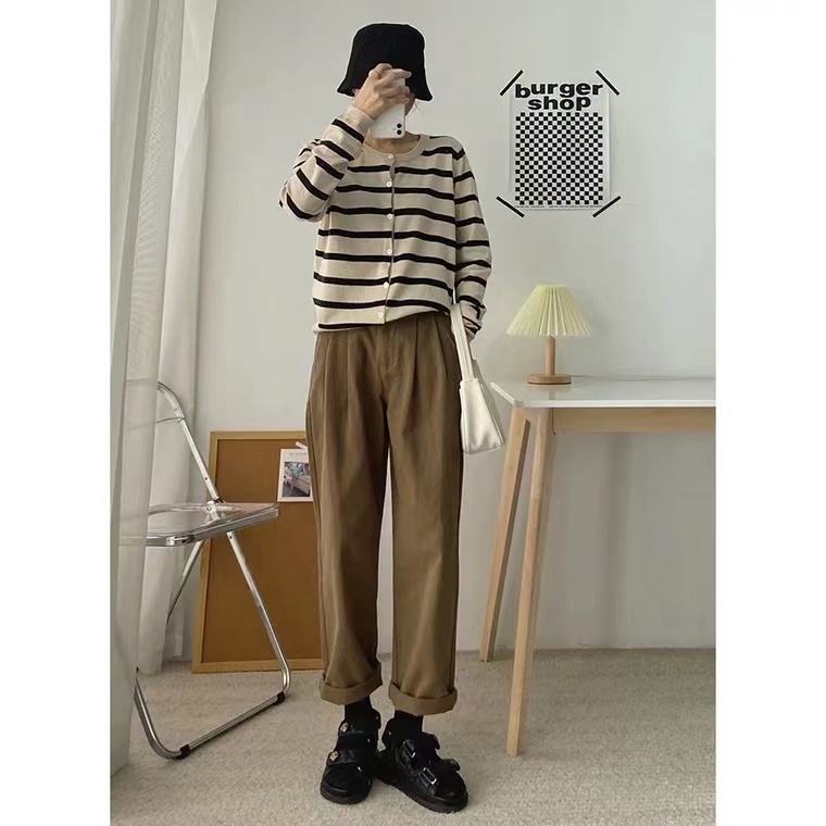 Quần Yếm Dáng Rộng Ống Suông Phong Cách Retro Hàn Quốc Giản Dị Thời Trang Mùa Thu