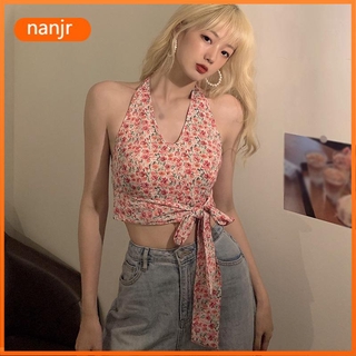 Korean Style Flower Texture Chiffon Armpit Tops*Nanjr