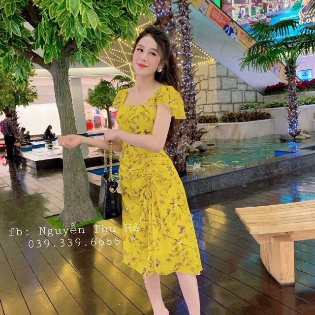 Đầm hoa nhún eo