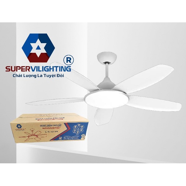 Quạt trần  SuperVilighting, MS VLT 5491, Động cơ DC 37W, sải cánh 1,32m, sô cánh 05, Bảo hành động cơ 48 tháng