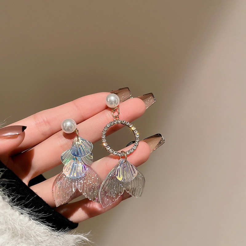 Bông Tai Mạ Bạc 925 Hình Đuôi Cá Đơn Giản Phong Cách Hàn Quốc Thời Trang