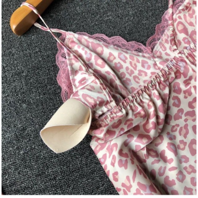 Bộ lụa satin beo hồng siêu xinh kenshop0602- đồ ngủ cao cấp  -KellyWang