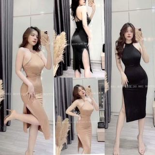 Đầm Body Yếm Xẻ tà Cổ Trồn Kiểu Hàn Quốc Mới