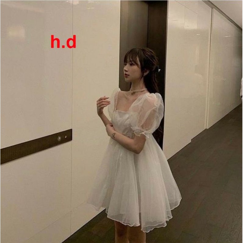 Váy Babydoll tơ von tay phồng Nơ Lưng phong cách tiểu thưĐầm nữ dáng xòe Vintage maxi Hàn Quốc sang chảnh 2 lớp rẻ nhất