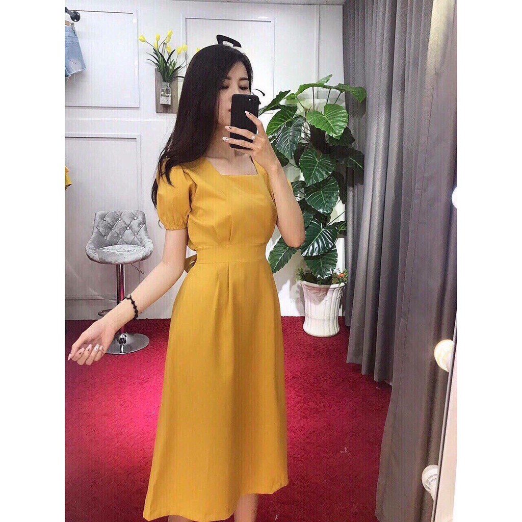 Đầm Nữ Cổ Chữ U Tay Phồng Chất Kate Lụa Freesize Dưới 55kg | BigBuy360 - bigbuy360.vn