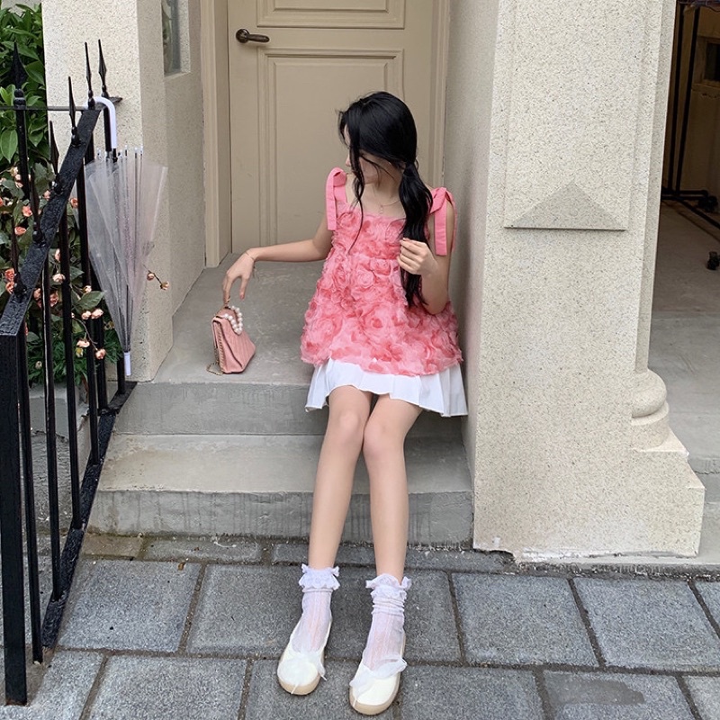 Áo Dây/ Váy Babydoll Hoa Hồng Nổi Siêu Cấp