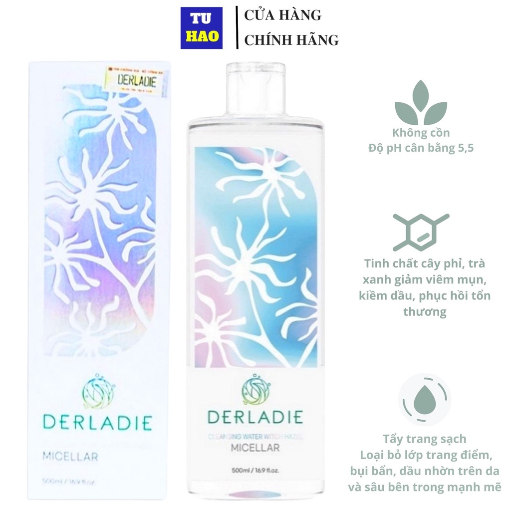 [Mã COSDAY giảm 8% đơn 150K] Nước Tẩy Trang Làm Sạch Da, Kháng Khuẩn Derladie Cleansing Water 500ml - Từ Hảo