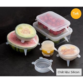BỘ 6 MIẾNG SILICONE BỌC THỰC PHẨM - Nắp đậy bảo quản thức ăn