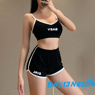 Set áo lửng cổ chữ v + quần short đen thời trang nữ