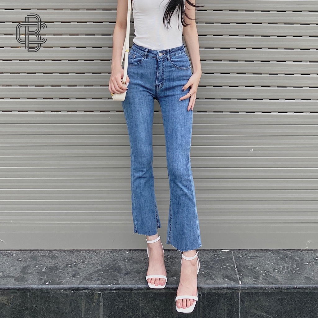 Quần jean ống loe nữ denim dáng ôm màu xanh nhạt L15 - La’coba