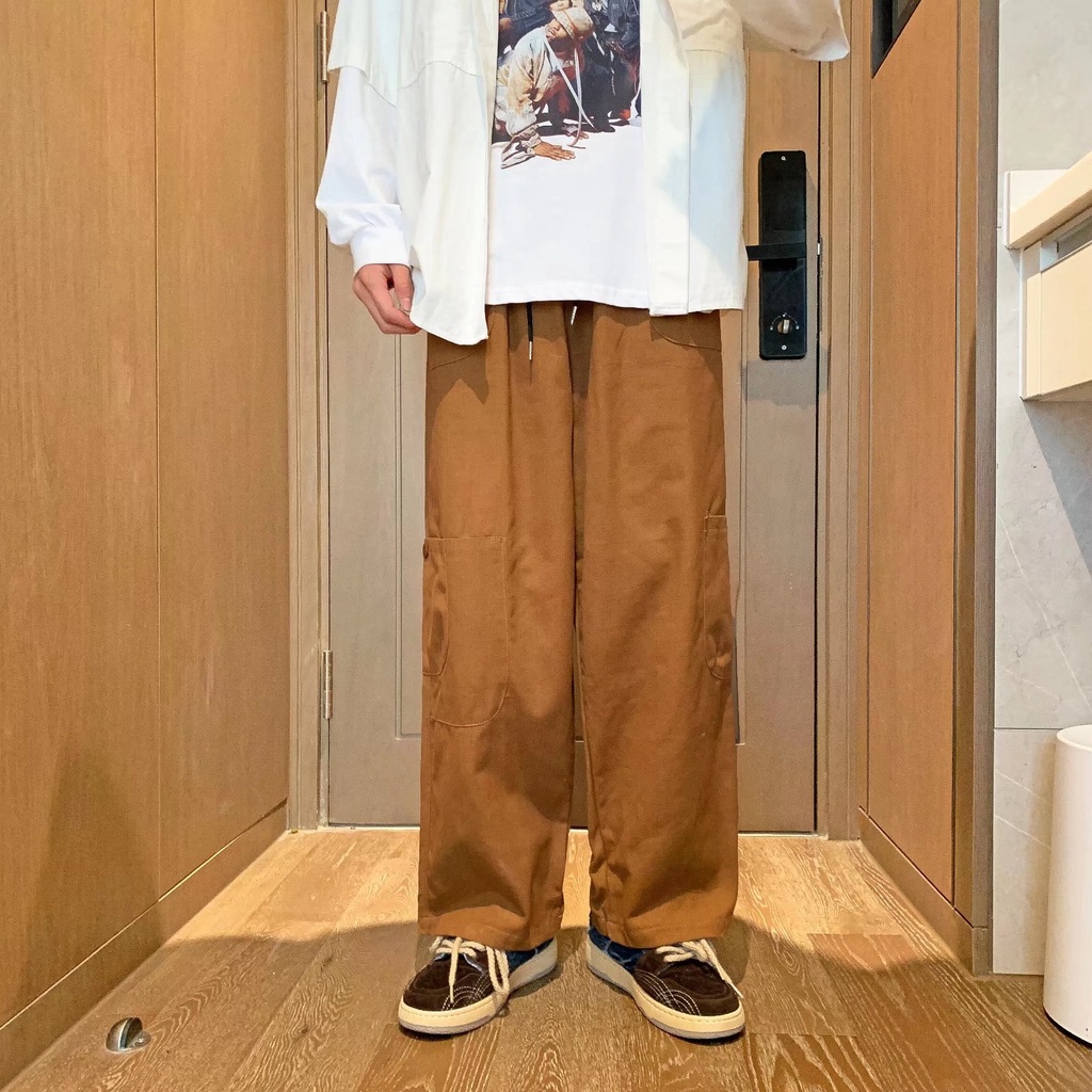 ♞AFF LIGA♞ Quần Dài Ống Rộng Có Túi Màu Trơn Thời Trang Dành Cho Nam