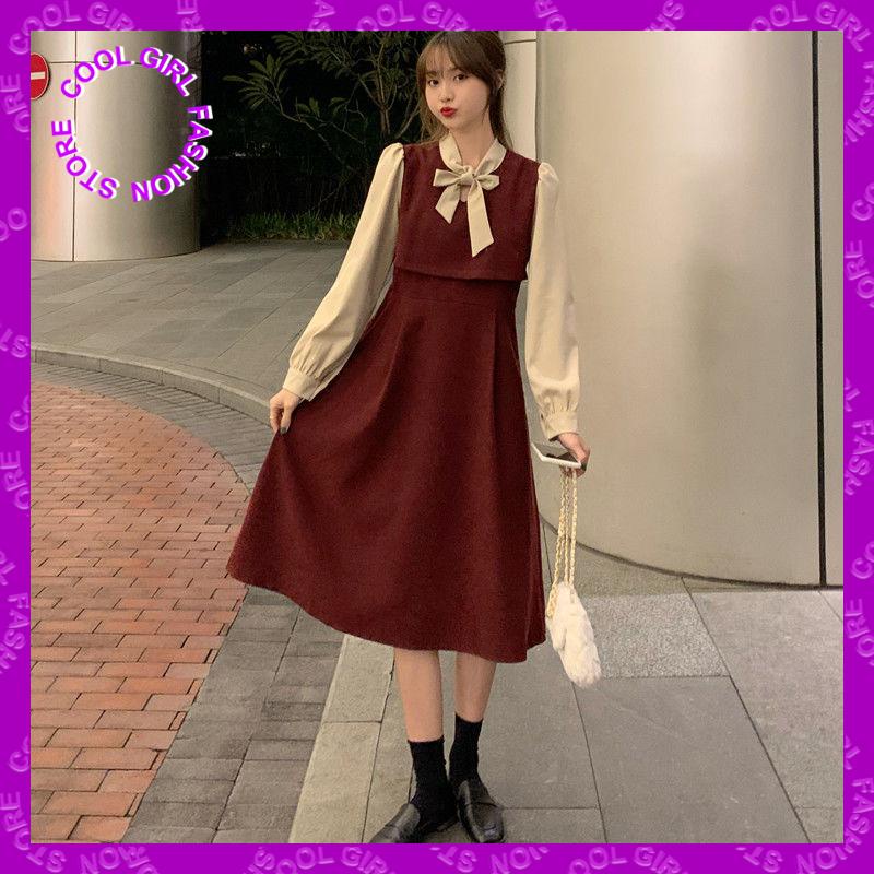 Đầm Giả Hai Mảnh Dáng Ôm Phong Cách Preppy Mới