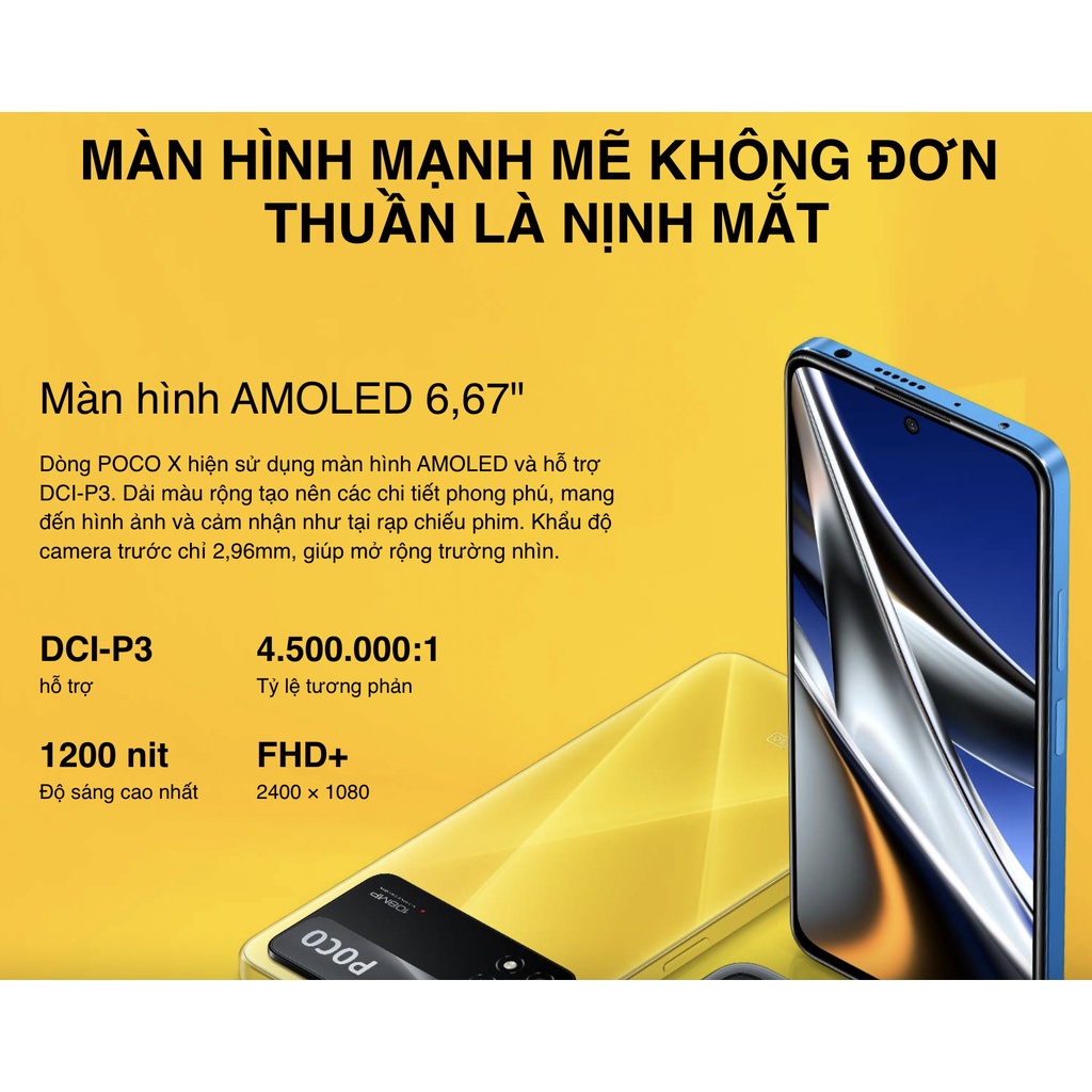 Điện thoại Xiaomi POCO X4 Pro 5G | AMOLED 120Hz | Bộ ba camera 108MP l Sạc nhanh 67W - Hàng Chính Hãng