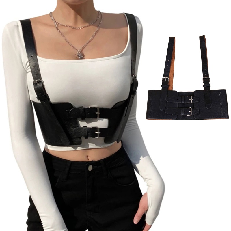 Đai Nịt Bụng Bằng Da Có Dây Đeo Phong Cách Punk Cá Tính