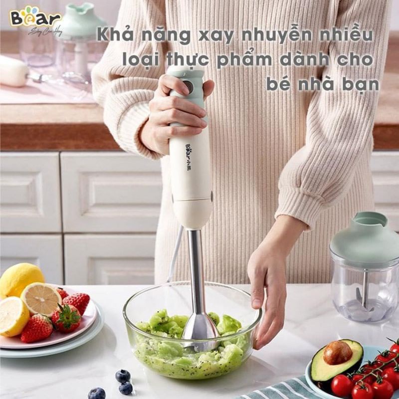 Bộ máy xay cầm tay đa năng 5 chi tiết Bear, inox 304 chống gỉ, 500W xay đa năng nhiều món, giảm tiếng ồn, tháo rời
